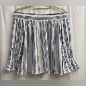 LoveShack Fancy Off-The-Shoulder Long Sleeve Blue, White, and Gold Top - Size S